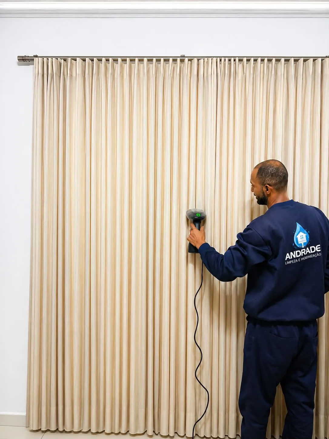 Higienização de cortinas pela equipe Andrade