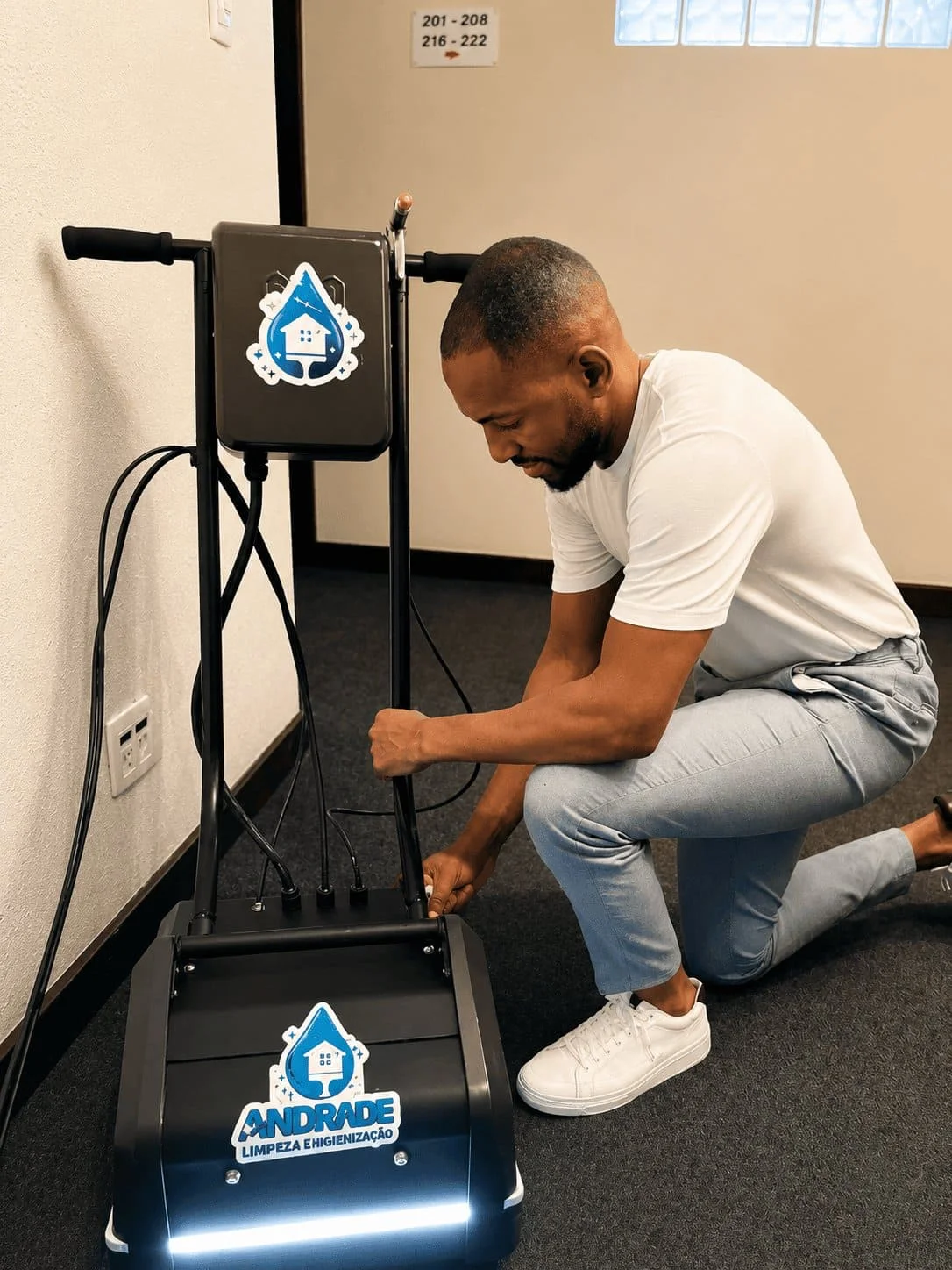 Preparação do equipamento de higienização de carpete
